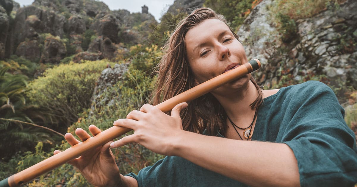 Bansuri Bambusflöte 35,6cm B-Ton - Indische Flöte Mit 7 Löchern Für Anfänger